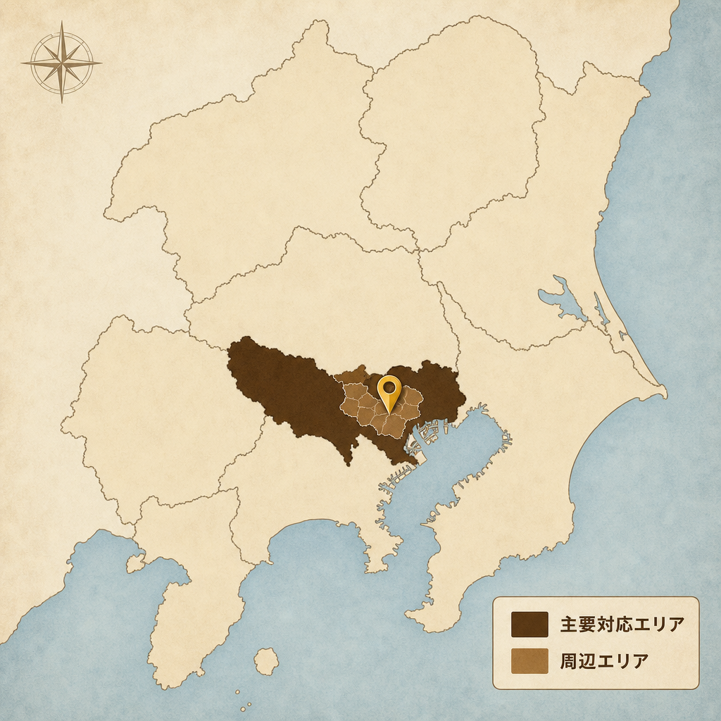 対応エリアマップ：東京都文京区を中心とした23区および関東エリア